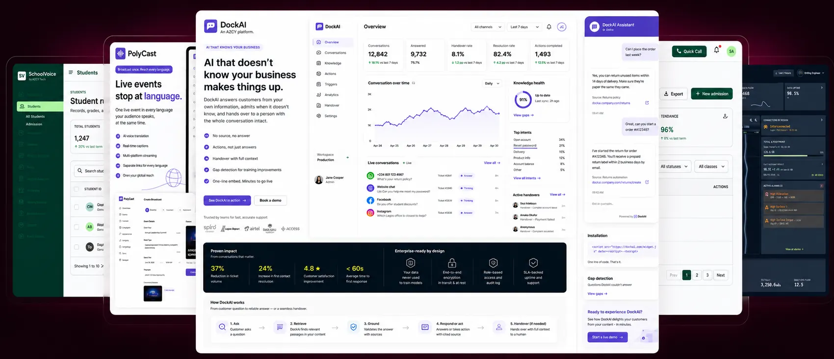 SchoolVoice, PolyCast, DockAI and Smart Logging interfaces